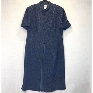 R&M Richards Duster Jacket Womens 2X Navy Blue Glitter Frog Buttons Evening